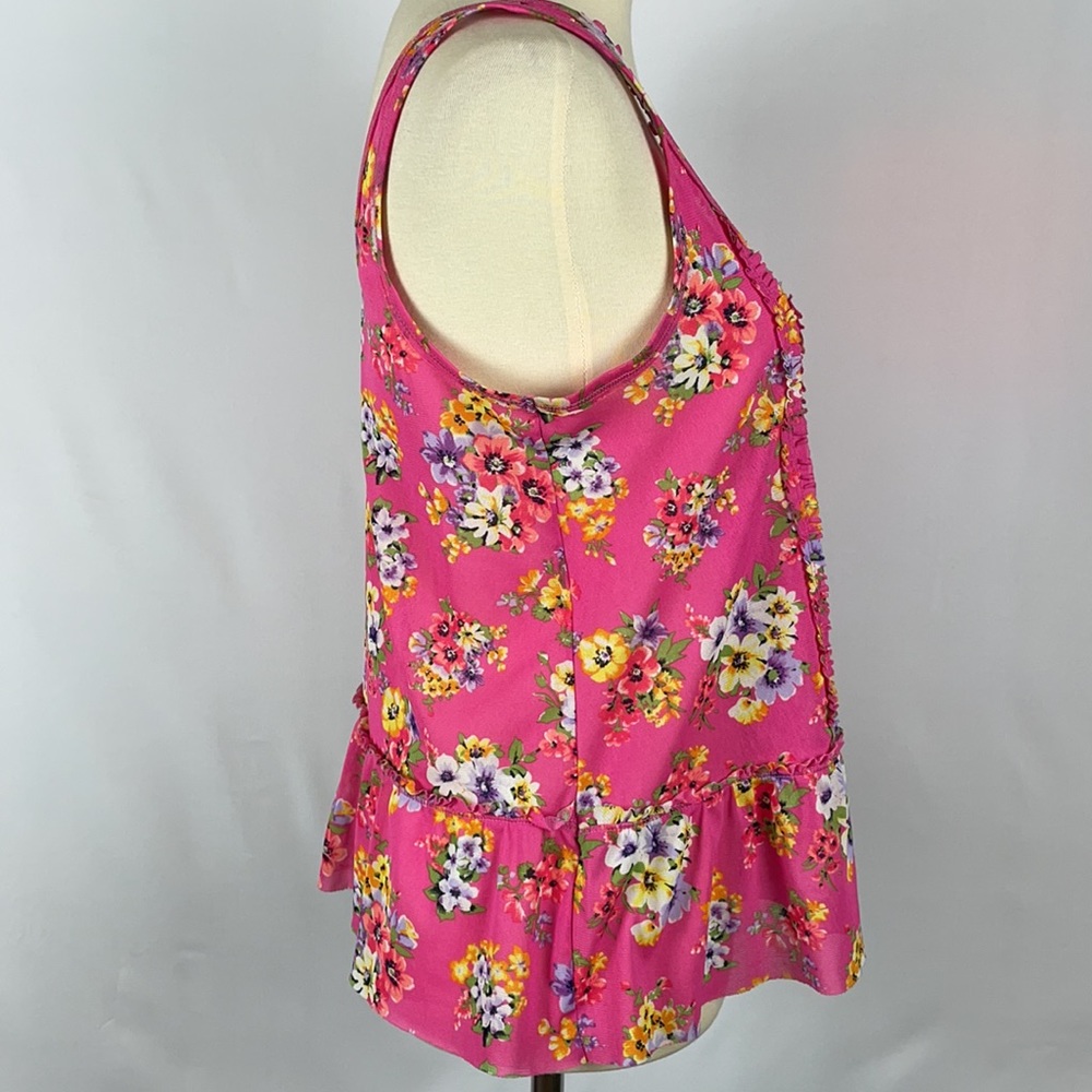 Aeropostale Pink Stretchy Sheer Floral Ruffle Tank Top - Size Small - Picture 8 of 11